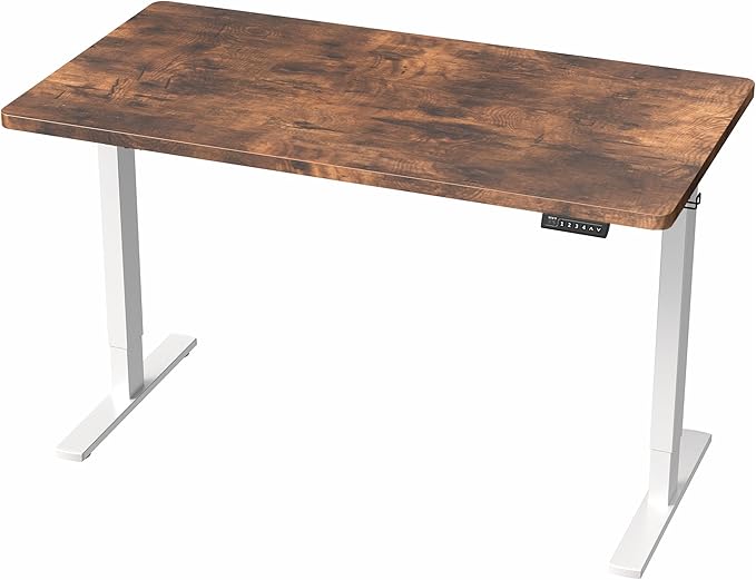 VIVO Electric 43 x 24 in Rustic Standing Desk, Memory Height Adjustment, 1B Series, One-Piece Vintage Brown Top, White Frame, DESK-KIT-1W4N