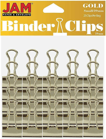 JAM PAPER Colorful Binder Clips - Small - 3/4 Inch (19 mm) - Gold Binderclips - 25/Pack
