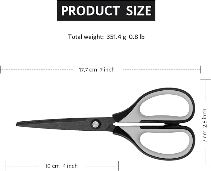 7” Titanium Student Scissors, Stainless Steel Professional Multi-Purpose Scissors with Titanium Coated Blades, Soft Grip Handle, Grey Black, 6 Pieces Set