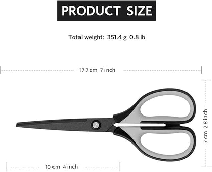7” Titanium Student Scissors, Stainless Steel Professional Multi-Purpose Scissors with Titanium Coated Blades, Soft Grip Handle, Grey Black, 6 Pieces Set