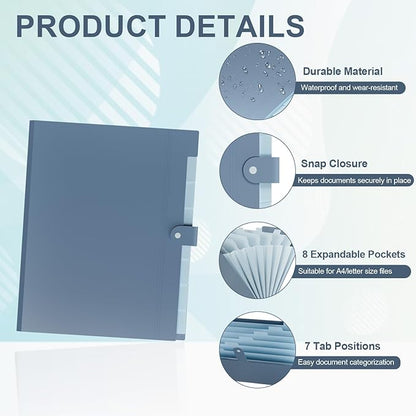 20Pack Accordion File Organizer Expanding File Folder with 8 Pockets, Bulk Letter Size Portable Paper Document Organizer for Office Home Business Supplies, Blue