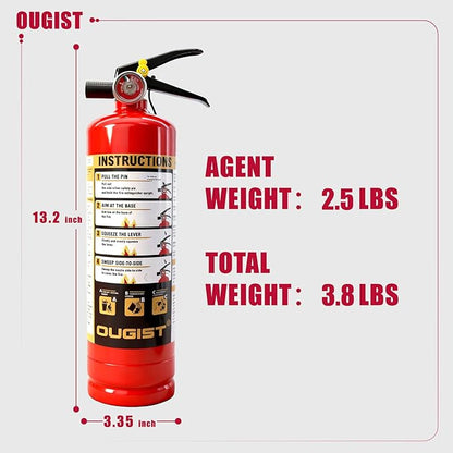 2 Pcs*2.5LBS ABC Dry Chemical Fire Extinguisher for Home & Vehicle, Portable Kitchen/Car/RV Fire Extinguisher, Non-Conductive Multipurpose Class A B C, Red