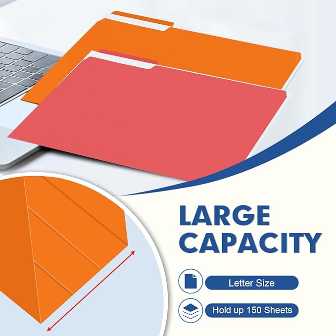 File Folder, PANDRI 170 Pack Colored File Folder, 1/3 Cut Tab, Letter Size, Assorted 12 Colors Filing Folder for Office School Business