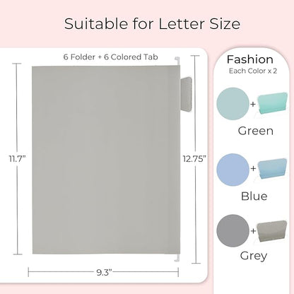Y YOMA 6 Pack Colored Hanging File Folders Letter Size Decorative Hanging Folder Cute Pretty File Folder for Filing Cabinet Drawer Office Home with 1/5-Cut Adjustable Tabs, 3 Selected Fashion Color