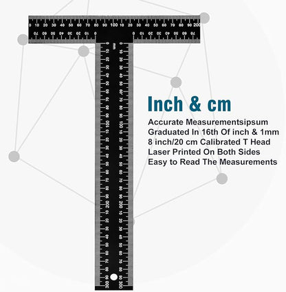 T Square Ruler - 12 inch Metal T Ruler for Drafting, Architecture, Engineering & Art | Precision Dual-Scale (Inch & MM) - Tee Ruler, Scale Ruler