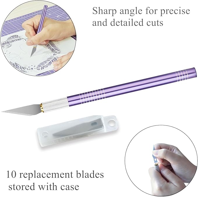 Headley Tools Rotary Cutter Set - 45mm Fabric Cutter, 5 Extra Rotary Blades, A1 Cutting Mat, Quilting Ruler and Sewing Clips, Craft Knife Set, Ideal for Crafting, Sewing, Patchworking, Purple