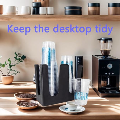 WXMIAN 2-Tier Cup Holder Organizer – Countertop Dispenser for Paper & Coffee Cups – Sturdy Black PP Plastic – Ideal for Office Break Rooms, Cafés, Parties