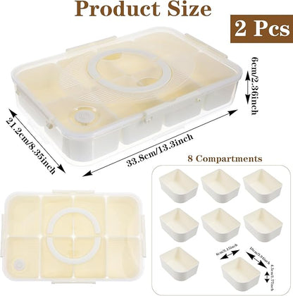 2 Pack Divided Snack Container with Lid & Handle, Dishwasher Safe 8 Compartment Snack Platters, Portable Snackle Box Container for Fruits, Candy, Nuts, Charcuterie, Picnic, Party & Travel