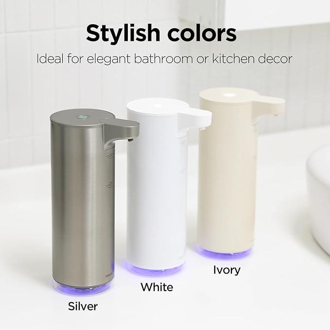 mooas Automatic Foaming Soap Dispenser - Stainless Steel, Touchless, Rechargeable, Hands Free, 9.4oz (Silver)