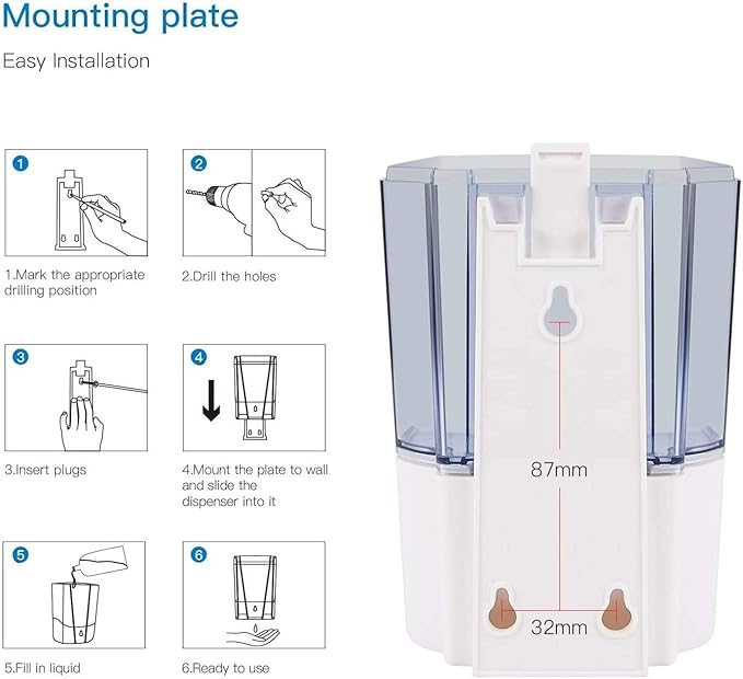 Automatic Soap Dispenser - Touchless Sensor Soap Pump,Wall-Mounted Hand Sanitizer Dispenser, Battery Operated for Hospital Offices Bathroom Hotel Commercial,Ultra-Large Capacity (600ml) White