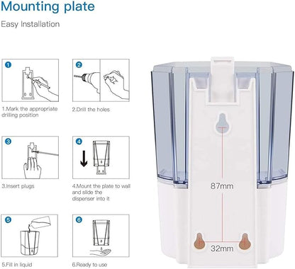 Automatic Soap Dispenser - Touchless Sensor Soap Pump,Wall-Mounted Hand Sanitizer Dispenser, Battery Operated for Hospital Offices Bathroom Hotel Commercial,Ultra-Large Capacity (600ml) White