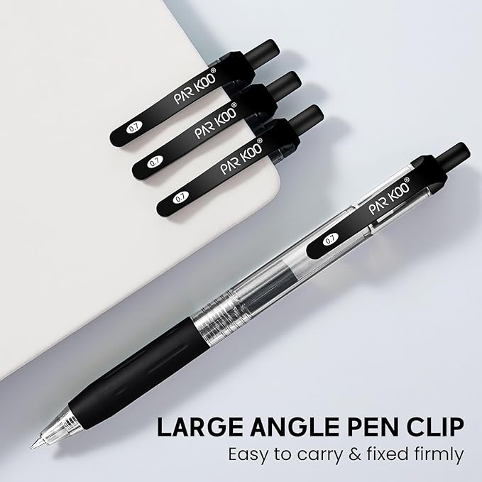 ParKoo Black Gel Pens, 100 Pack Quick Dry Retractable Medium Point 0.7mm Rollerball Gel Ink Pens Smooth Writing with Comfort Grip for School Office Home