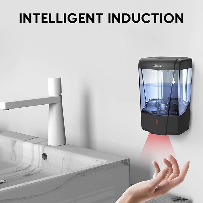 Soap Dispenser Wall Mount, Automatic Hand Sanitizer Dispenser 600ml Gel n Liquid Touchless Commercial Wall Soap Dispenser for Bathroom,Black-600ml