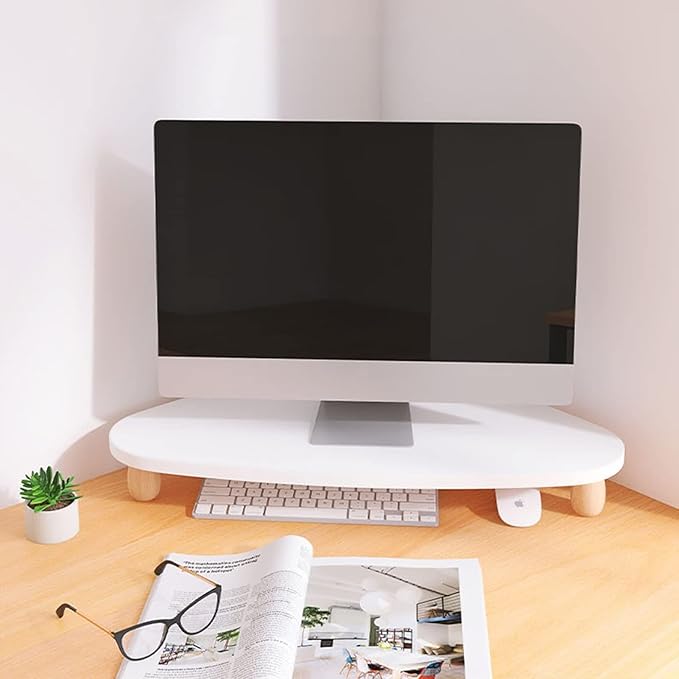 Large White Corner Monitor Riser Stand, Ergonomic Desktop Corner Shelf, Triangle Screen Riser for Monitor, Space Saving Corner Desk Riser