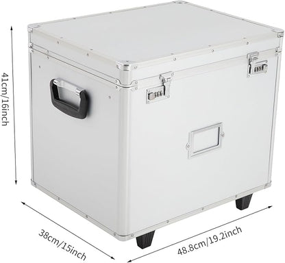 Portable Locking File Storage, Aluminum Alloy Document Box with Wheels Rolling File Storage Organizer Box Large Capacity Multifunctional Filing Cabinet with Security Code Lock for Office Home