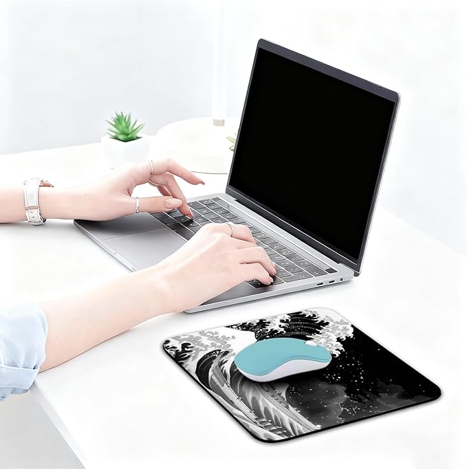 Black Wave of Kanagawa Patterns Desk Mat, Large Gaming Mouse Pad Non-Slip Rubber Base with Stitched Edges, Waterproof Protection for PC Laptop Home Office Desk Decor (8x9in)