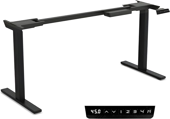 Ansel Dual Electric Motor Desk Frame, 2-Stage Reverse Column Height Adjustable, Home Office Computer Workstation Sit Standing, Memory Keypad, 300lbs Capacity, for tops up to 24"x70", Black-Frame Only