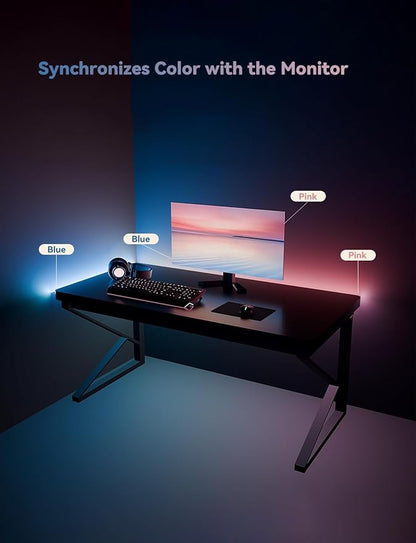 RGB Backlight for PC & Mac, LED Strip Light Sync with Screen Color or Music, Stick to The Edge of Your Desk, LEDs for Desk Gaming, USB Port, Software Control, 6.57ft / 2m