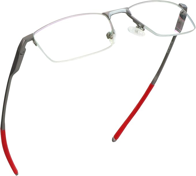 LifeArt Blue Light Blocking Glasses, Anti Eyestrain, Computer Reading Glasses, Gaming Glasses, TV Glasses for Women Men, Stylish Unisex Alloy Square Frame (Silver Red, +2.50 Magnification)