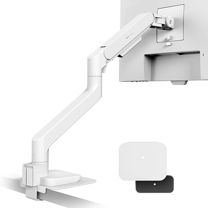 BenQ BSH02 Ergo Monitor Arm -Gas Spring Monitor Stand for Up to 45'' & 44lbs Screens, Heavy Duty, Quick Installation, No Sagging, Top Clamp and Grommet Base, Reinforcement Plate, VESA 75x75 &100x100mm