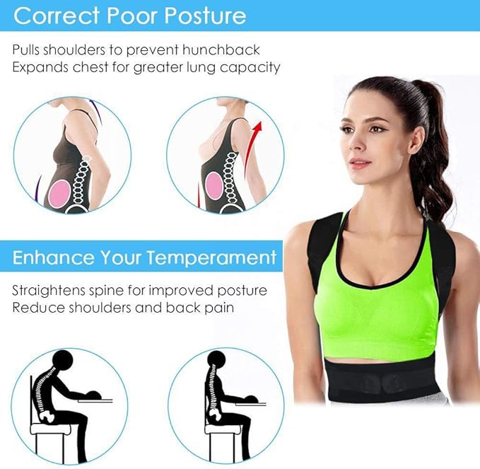 Thoracic Back Brace Posture Corrector - Magnetic Support for Neck Shoulder Upper and Lower Back Pain Relief - Perfect Posture Brace for Cervical Lumbar Spine - Fully Adjustable Belt (Black, XX-Large)