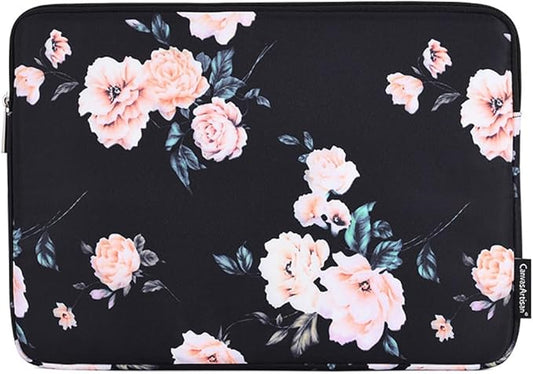Laptop Sleeve 14 Inch,Waterproof Protective Notebook Case Briefcase Carrying Bag Compatible with MacBook,Acer,Asus, Dell,Lenovo,Microsoft,HP Laptop Cover (Black Flowers, 11 inch)