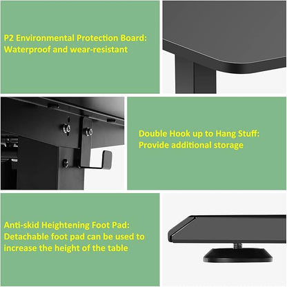 Electric Standing Ergonomic Desk 55 x 24 Inches Adjustable Height Curved Sit Stand Up Desk for Home Office Computer Desk with Memory Preset, Headphone Hook (Black Frame & Black Top)