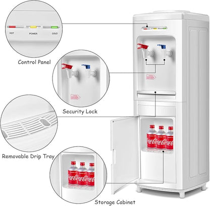 Giantex Top Loading Water Cooler Dispenser 5 Gallon Normal Temperature Water and Hot Bottle Load Electric Home with Storage Cabinet, White