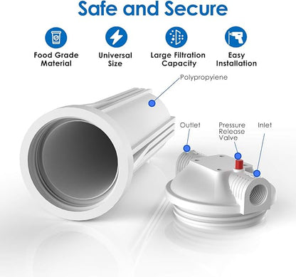 SimPure Whole House Water Filter Housing, Inline Water Filter for Home, Universal 10 inch Sediment Filter with 3/4 NPT Inlet and Outlet, Heavy Duty Steel Bracket, 4 Screws, Wrench