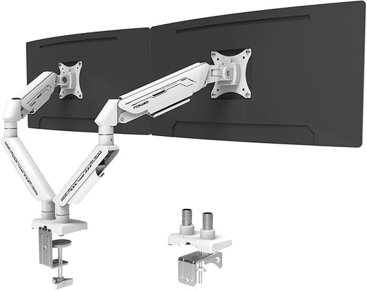 Monitor Arm, Gas Spring Monitor Stand for 17-35 Inch Screens up to 24.3 lbs, Adjustable Mount with C-Clamp & Grommet Base, Ergonomic Computer Mount (Dual Arm White)