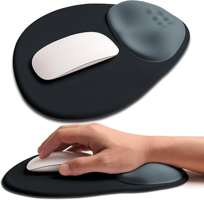 Palm-Rest and Wrist-Hugging Mouse Pad Wrist Rest, Ergonomic Wrist Support with Curve Fitting Cushioned Memory Foam for Carpal Tunnel Pain Relief, 9.9 x 8.3 Inch, Slate Gray
