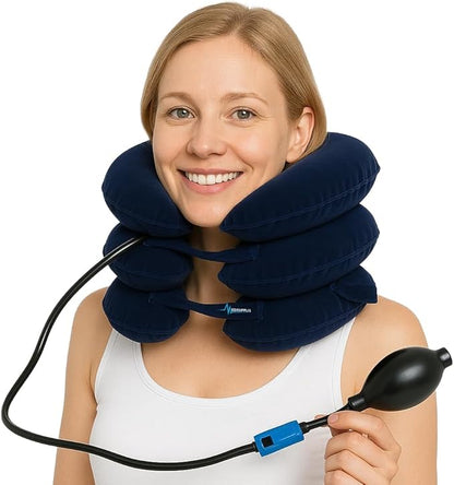 Neck Stretcher, Cervical Traction Device, Neck Traction Device for Neck Pain Relief, Adjustable Inflatable Neck Stretcher Cervical Traction and Neck Brace, Neck Decompression Home Use (Blue)
