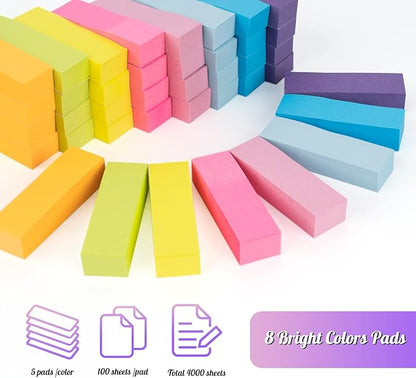 4000 Sheets Index Tabs - 0.6 x 2in Page Markers, Small Self-Stick Note Pads, Bright Colors Page Flags Sticky Index Tabs, 40 Pack Sticky Notes for Office, Home & School (8 Colours)