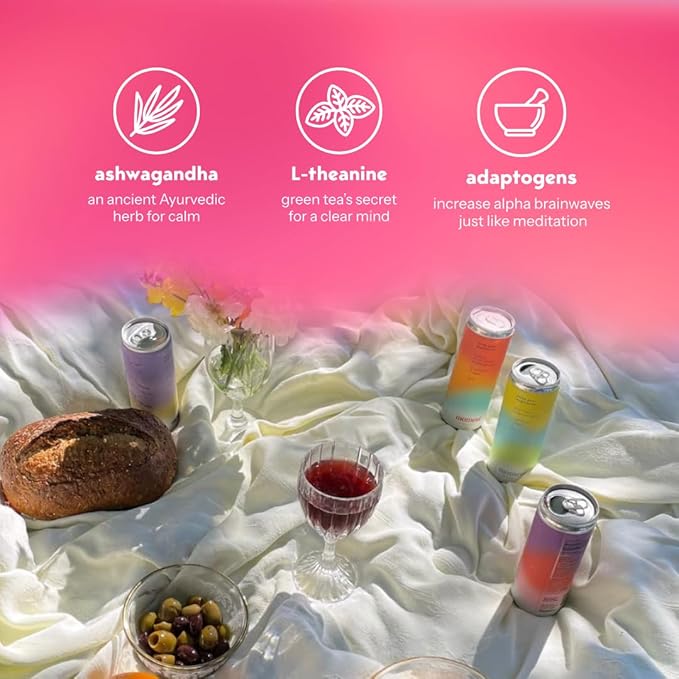 Moment Mocktails Non Alcoholic Drinks (Shark Tank) | SPARKLING Classics Adaptogen Drink | L-Theanine & Ashwagandha for Calm & Clarity | 0 Added Sugar 0 Caffeine | 24-pack