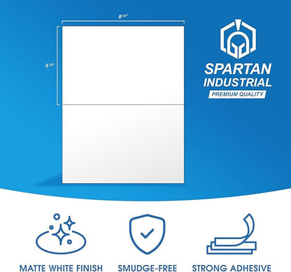 8.5" X 5.5" Printable Half-Sheet Shipping Labels Compatible with Inkjet and Laser Printers - 250 Sheets, 500 Total Matte White Paper Stickers for Mailing and Boxes - Spartan Industrial Template R025