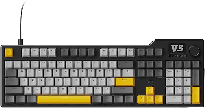 AJAZZ AK35I V3 104-Key Full Size Wired Gasket Mount Gaming Keyboard with Multimedia Buttons & Knob Control | Five Layer Pad | OEM Profile PBT Keycaps | Blue Backlit Custom Keyboard