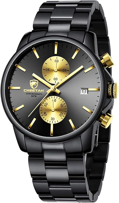 GOLDEN HOUR Fashion Business Mens Watches with Stainless Steel Waterproof Chronograph Quartz Watch for Men, Auto Date