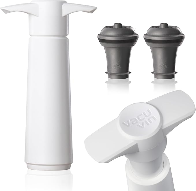 Vacu Vin Original Wine Saver with 2 Vacuum Bottle Stoppers – White Wine Preserver Pump for Red or White Wine – Manual Air Remover System – Airtight Seal – Keep Wine Fresh Longer
