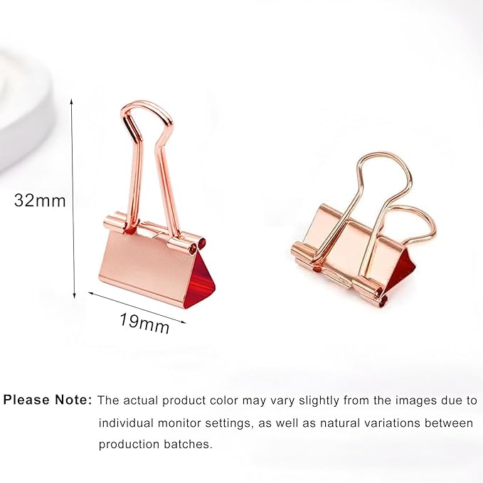 50 Pack Small Rose Gold Binder Clips 3/4 Inch (19 mm), Colored Little Paper Clamps, Tiny Mini Paper Clips for Office Home School Business 0.75"