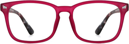 TIJN Blue Light Blocking Glasses for Women Men Clear Frame Square Nerd Eyeglasses Anti Blue Ray Computer Screen Glasses (Matte Burgundy)