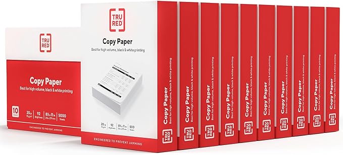 Staples TRU RED 8.5x11 Copy Paper 20 lb. 92-Bright 5000 Sheets/Carton