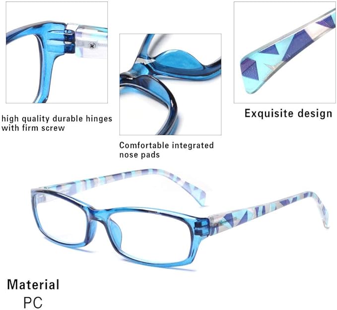 Henotin 5-Pack Reading Glasses Blue Light Blocking Anti Eyestrain Computer Reading Glasses for Women and Men Readers (Mixed color, 2.25)