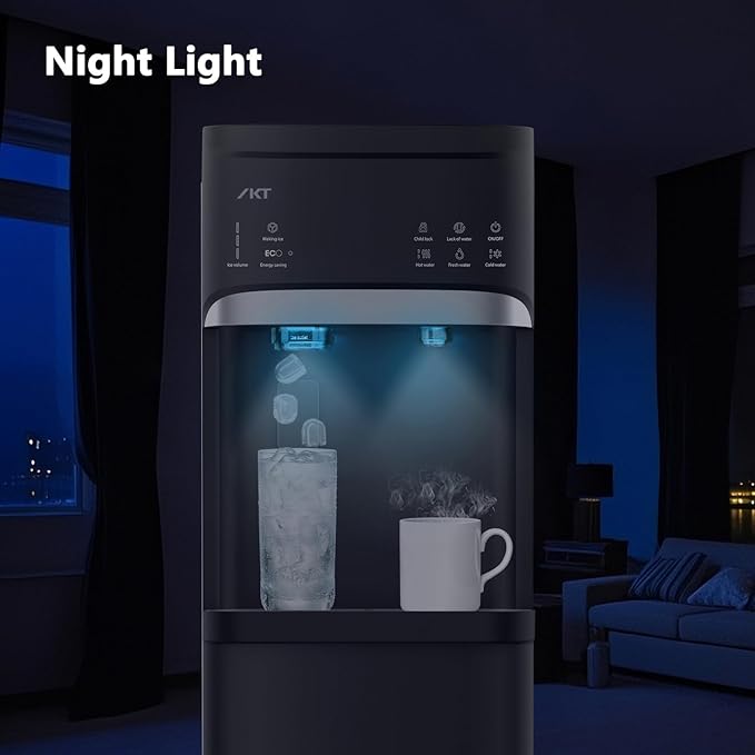IKT Self-Cleaning Hot and Cold Water Dispenser with Ice Maker Bottom Load for 5 Gallon Bottle 22lbs Daily Capacity Empty Bottle Alert Black