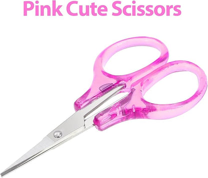 Mini Scissor, Small Scissors for Travel with Cover 3.5" Stainless Steel for Carry-on, Safe & Compact for Knitting, Crafting (Purple, Pink)