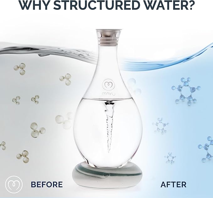 MAYU Swirl Structured Water Carafe - Innovative Vortex Technology Handblown Pitcher. Post Reverse Osmosis Filter Aerating Water Dispenser Stand 1.5 Liter| 51 Oz Dining Glass Jug Design (Earth Base)