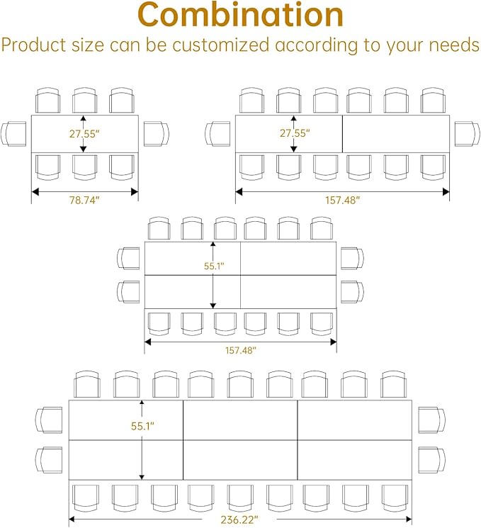 6.56 FT Conference Table, Super Sturdy Large Rectangle Meeting Seminar Table for 8 Person, Long Business Tables (Grey, 1PC)