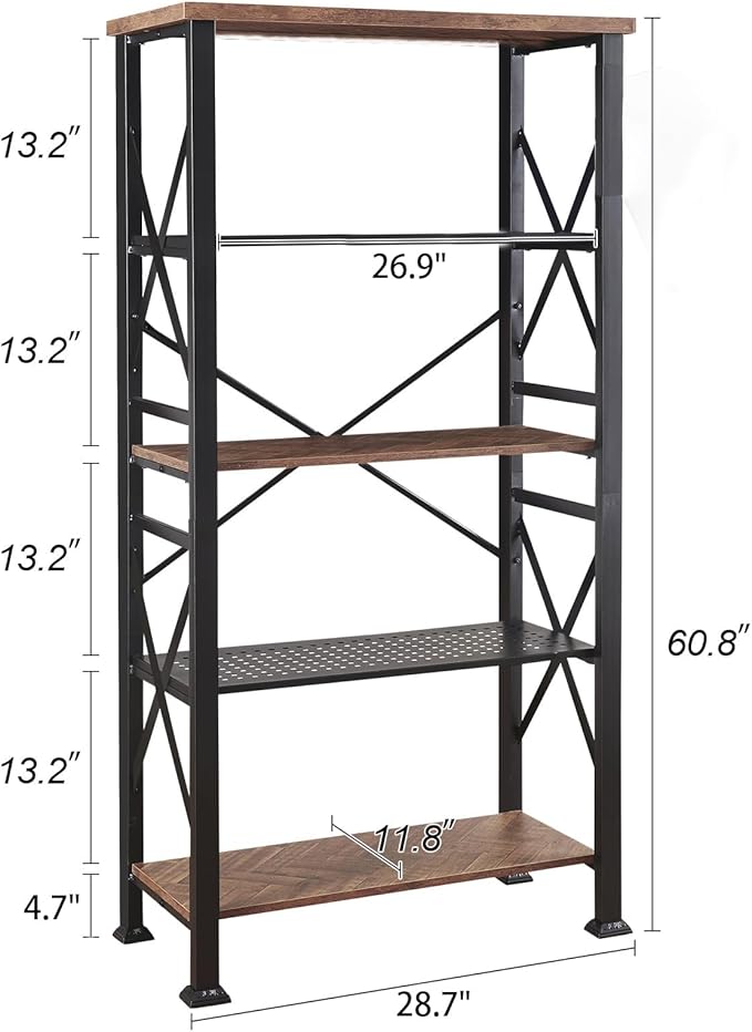 HOMBAZAAR 5 Tier Bookshelf, Tall Book Shelf with Metal Frame and Open Shelves, Rustic Bookshelves and Bookcases, Heavy Duty Bookcase for Living Room, Bedroom and Home Office, Brown
