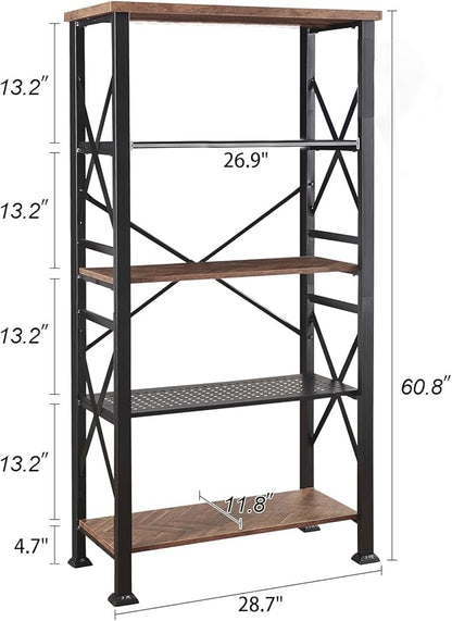 HOMBAZAAR 5 Tier Bookshelf, Tall Book Shelf with Metal Frame and Open Shelves, Rustic Bookshelves and Bookcases, Heavy Duty Bookcase for Living Room, Bedroom and Home Office, Brown