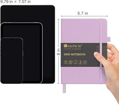 160 Pages, A5 5.7 x 8 inches 100 gsm Thick Paper Notebook Journals for Writing, Grid Hardcover Notebook(1 Pack, Lavender)