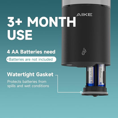 AIKE Automatic Soap Dispenser Wall Mounted for Kitchen and Bathroom, IPX7 Waterproof with Matte Black Stainless Steel Finish 13.5fl.oz.for Liquid Soap